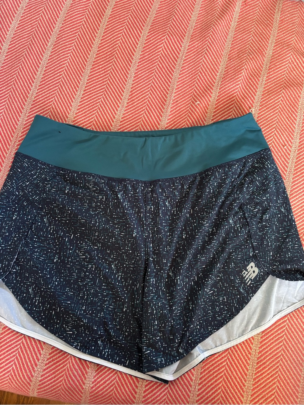 New Balance Women's Navy Patterned Athletic Shorts with Teal Waistband